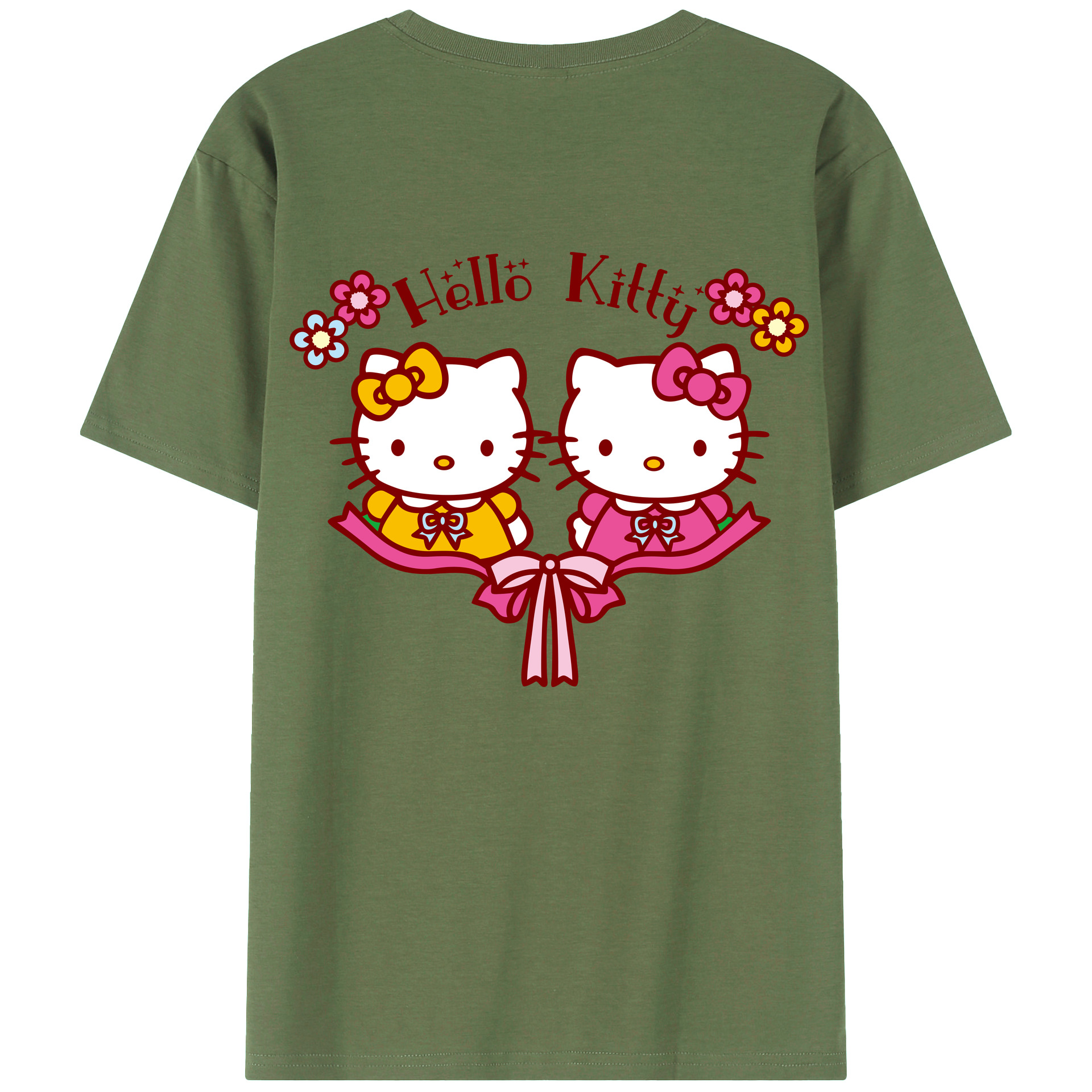 （画像用） Hello Kitty ハローキティ 綿100％ メンズ半袖Tシャツ（バックプリント） 通気性